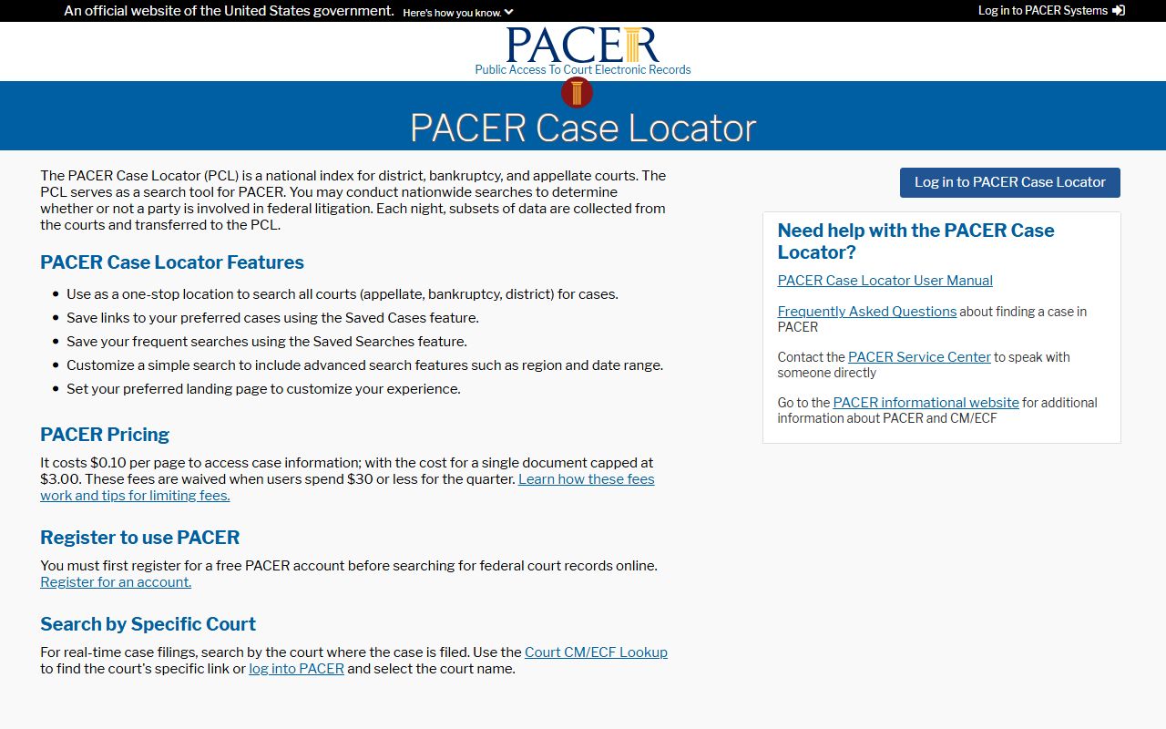 Holmes County federal court dockets PACER case locator court records search