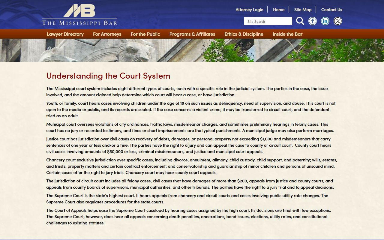 Holmes County court records explained through the Mississippi Bar court system guide