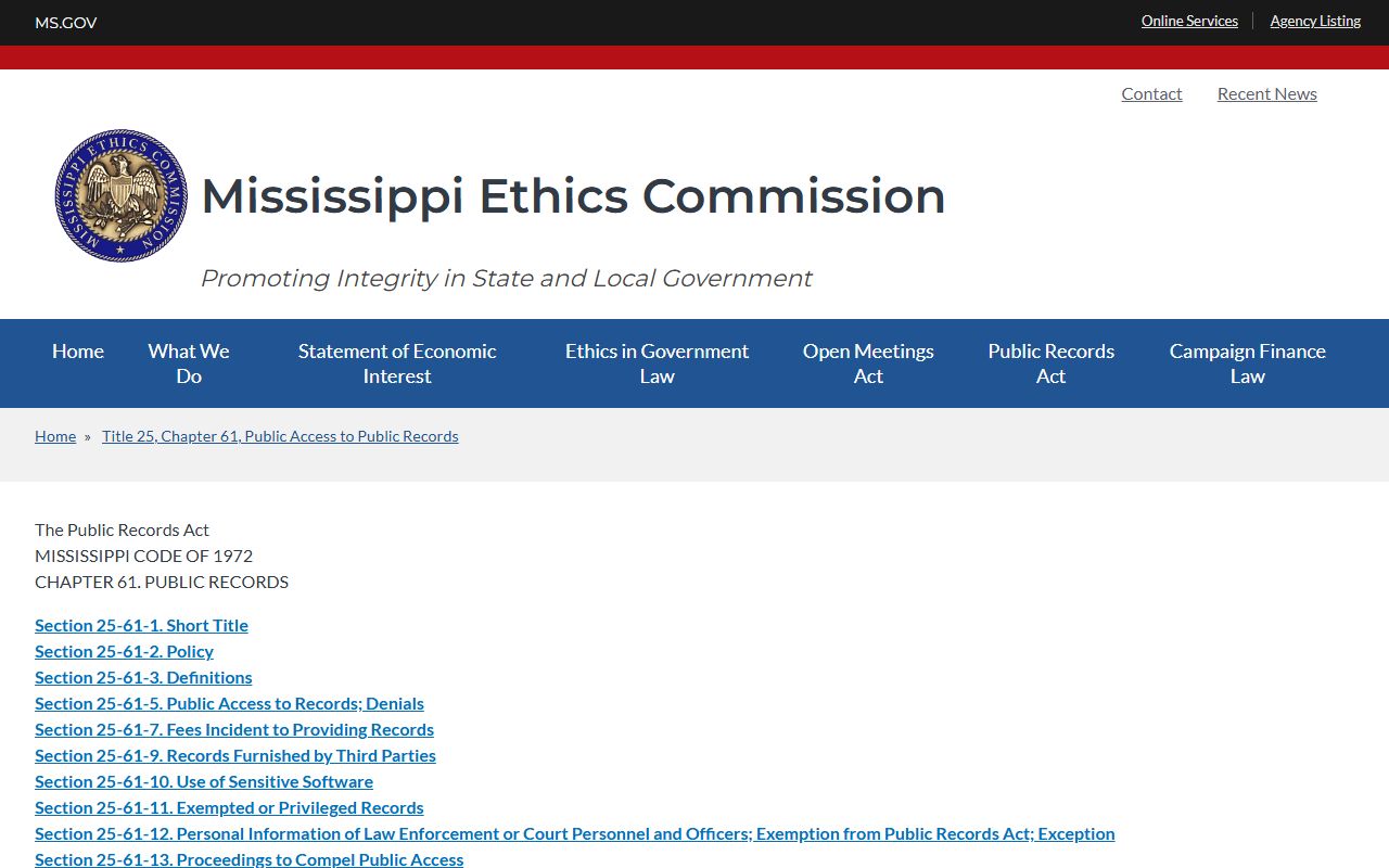 Holmes County court records public access under the Mississippi Public Records Act