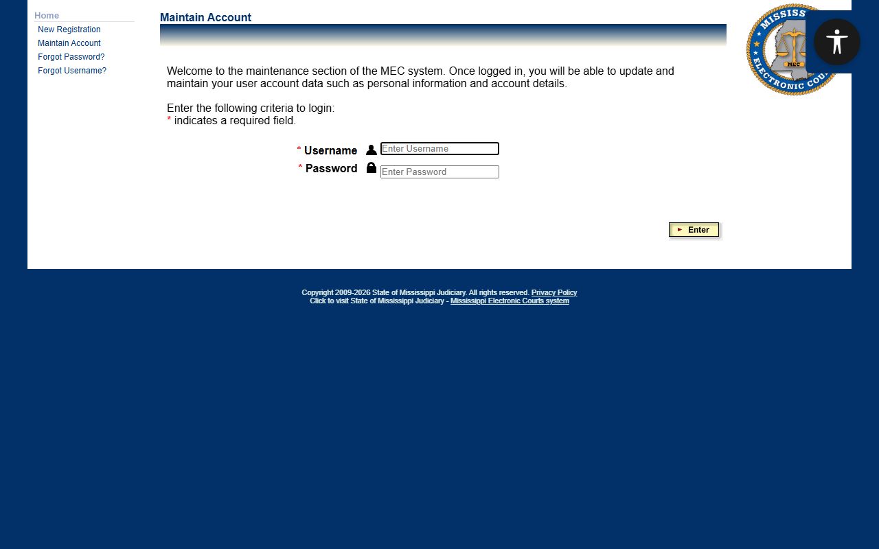 Holmes County court records PAMEC registration and account login portal