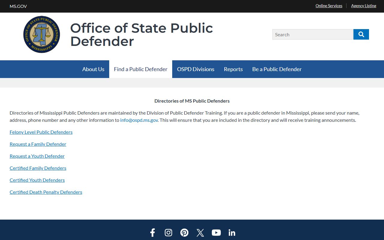Holmes County criminal court records felony public defender directory from the Mississippi Office of State Public Defender