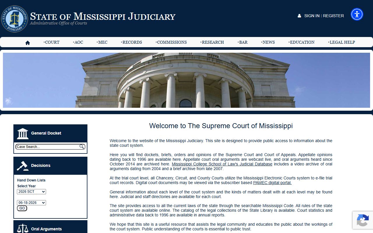 Mississippi Electronic Courts portal for Holmes County Circuit Court records and dockets