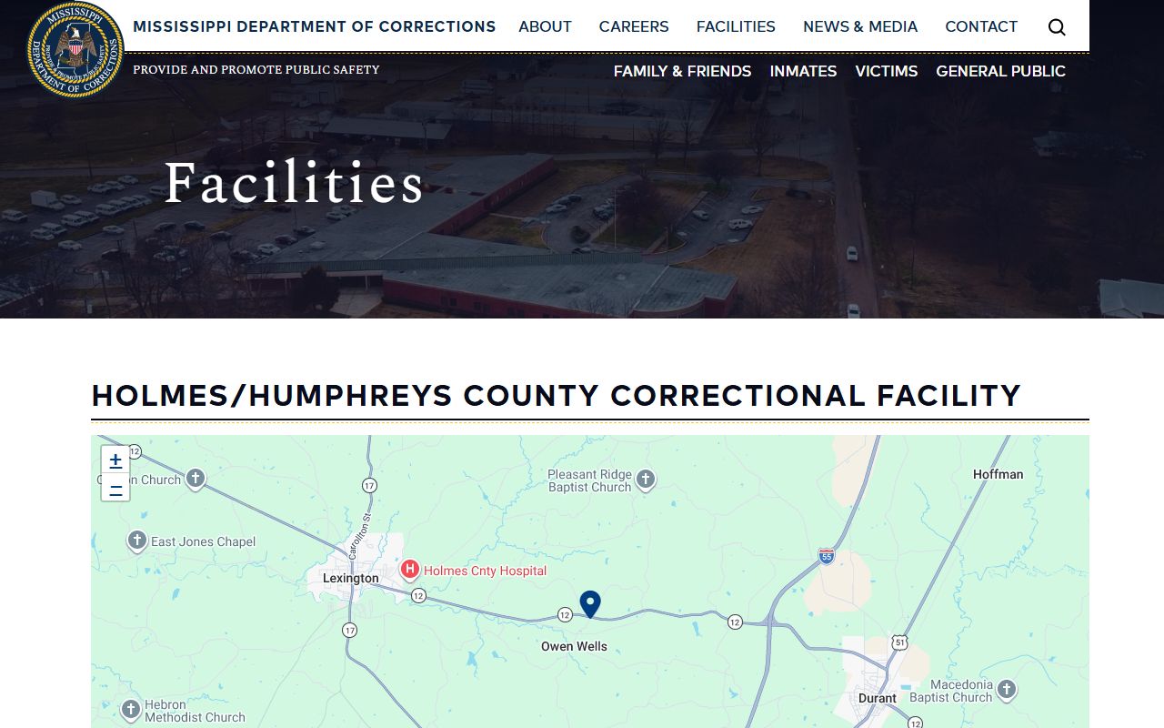 Holmes County jail facility profile on the Mississippi MDOC correctional facility records page