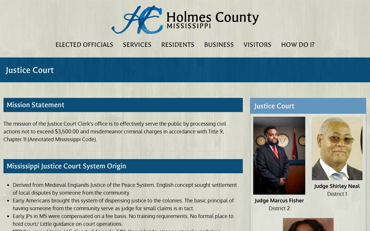 Holmes County Justice Court office that handles traffic court records and citations