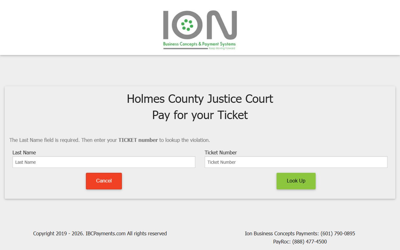 Holmes County Justice Court online traffic citation lookup and payment portal