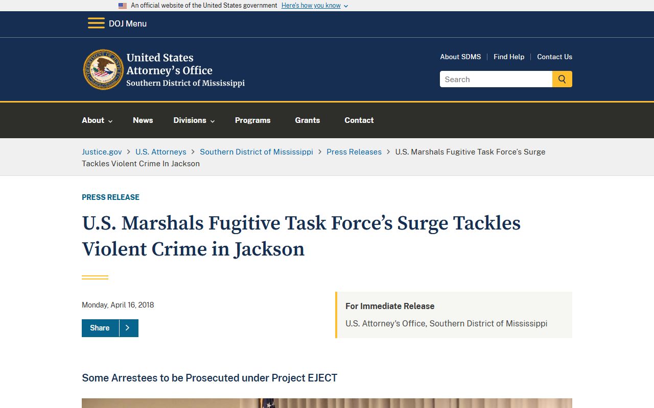 Holmes County warrant search and federal fugitive task force in Mississippi